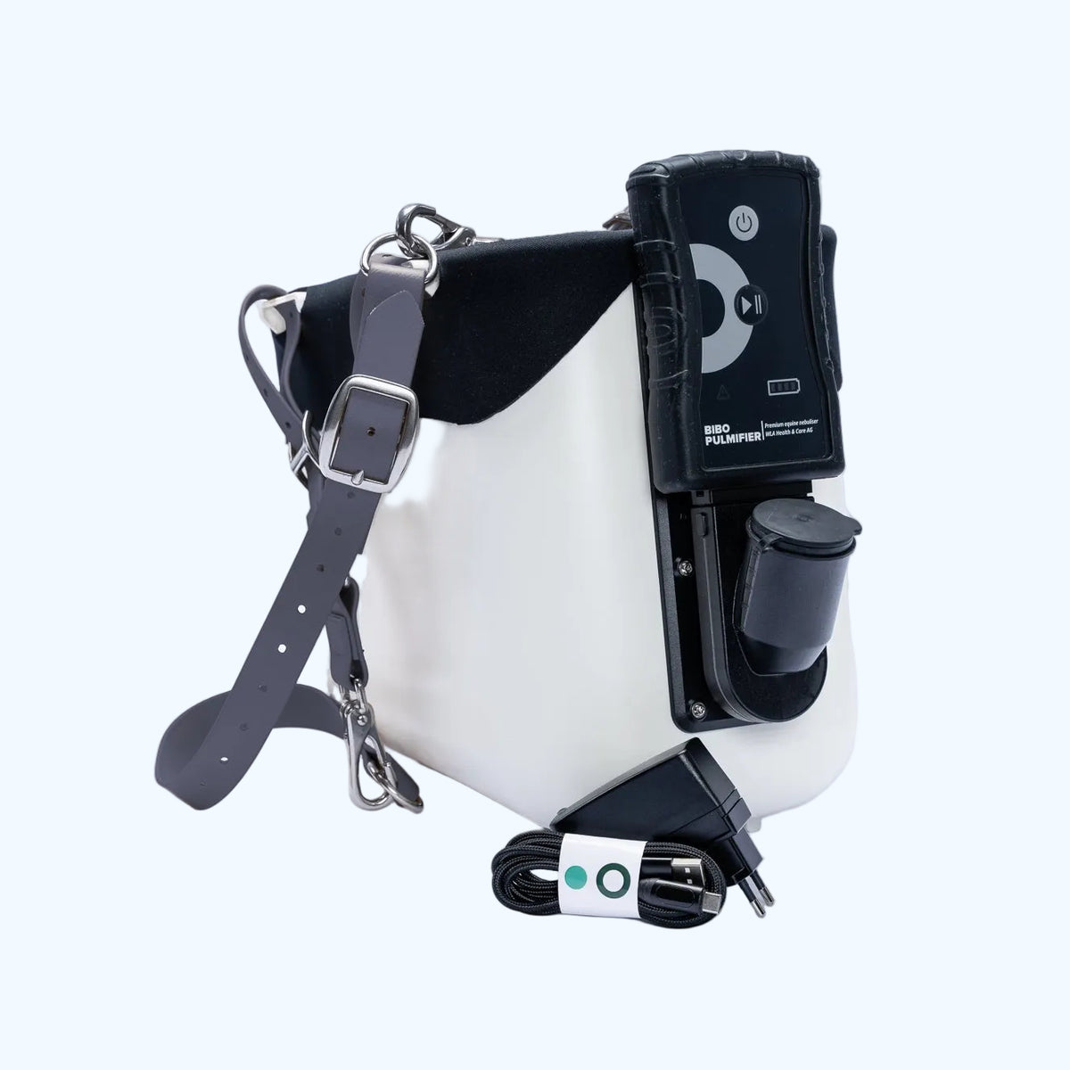 BIBO Pulmifier® Tournament Edition Umsattel Set mit PE PureFit Maske in Cloud, Haltegurt, Controller und Vernebler