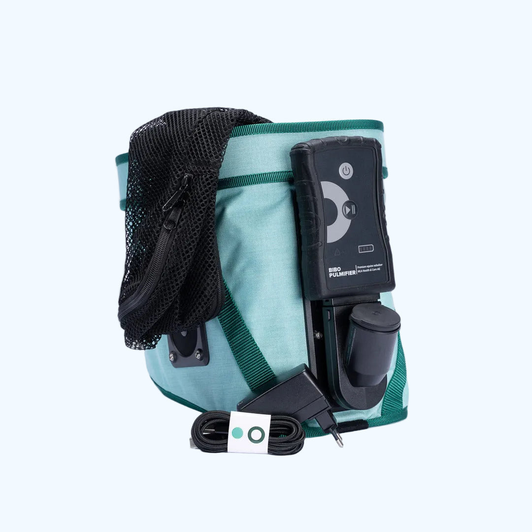 BIBO Pulmifier® Umsattel Edition mit Cordura® SoftFit Maske in Mint, Controller, Vernebler und Netzteil